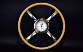 Daniel Ashley Clock Company Retro Style Leather and Chrome Steering Wheel Wall Clock. 15.