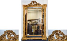 Early to Mid 20th Century Large and Impressive Ornate Carved Gilt Wood and Gesso Cushion Mirror.