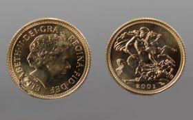 Royal Mint Ltd Edition Elizabeth II 22ct Gold Half Sovereign. Date 2001, Uncirculated Coin with