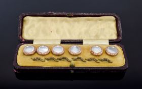 Victorian Period Fine Set of a Gentleman's 9ct Rose Gold Pearl Studs. In Original Box, Not Marked