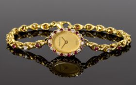 Ladies 18ct Gold Bueche Girod Wristwatch, Oval Shaped Gilt Dial,
