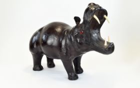 Early 20th Century Handmade Moulded Leather Hippopotamus Figure An impressive handmade hippo with