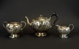 Victorian Period - Attractive and Good Quality Solid Silver 3 Piece Tea Service.