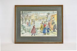 Illustration Interest Original Watercolour By Patience Arnold 1901-1992 'Carol Singers' Patience