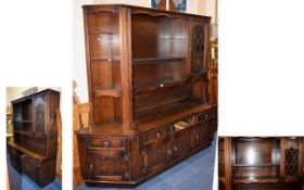 Large Solid Carved Oak & Panelled Display Unit, Open front with storage place for drawers.