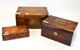 Victorian Walnut Work Box, Fitted Interior Containing A Few Carte De Visite Cards,