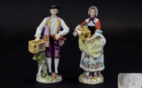 Volkstedt Very Fine Hand Painted Late 19th Century Pair of Porcelain Figure of a Male and Female