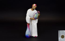 Richton Studies Handmade and Painted Porcelain Figure ' Pot Seller ' Height 8.5 Inches. Excellent