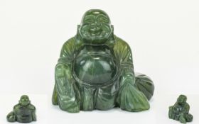 Jade - Early to Mid 20th Century Well Carved Figure of a Seated Laughing Buddha. 3.25 Inches High.