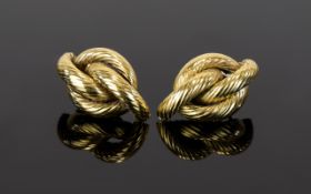 Ladies 9ct Gold Pair of Textured Earrings. Fully Hallmarked ' Interlocking Design ' 4.3 grams.