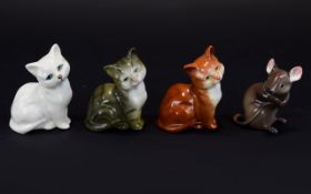 Beswick Cat Figures ( 3 ) + a Mouse Figure. Comprises 1/ Kitten Seated. Model 1436, Colour way