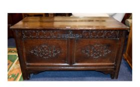 Charles II Oak Coffer/ Marriage Chest dated 1699. New hinges, of panelled form, old repairs.