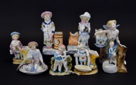 Conta Boehme Good Collection of 19th Century Hand Painted Porcelain Figural Match Holders and