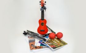 Kahana Ukulele And Accompanying Music Books Percussion Instruments And Stand Red Ukulele with