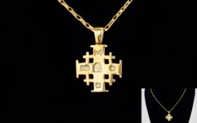 A Stylish 9ct Gold Cross ( Showing Full Hallmarks ) Attached to a 9ct Gold Chain - Please See Photo.