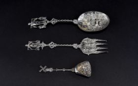 A Small Collection Of Decorative EPNS Flatware Three items in total to include small caddy spoon