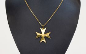 18ct Yellow Gold Maltese Shaped Cross with Attached 9ct Gold Foxtail Designed Chain. Maltese Cross