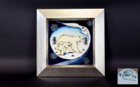 Moorcroft Framed Wonderful Quality Tubelined Trial Wall Plaque 'Polar Bears'.