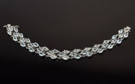 A Silver And Aquamarine Set Triple Strand Bracelet Attractive bracelet,