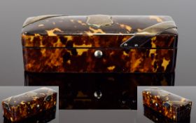 Victorian Period Top Quality Tortoiseshell and Silver Mounted -Push Button Hinged Rectangular