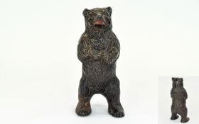Cast Iron Standing Grizzly Bear Money Box Stands 6 inches tall, cold painted red mouth,