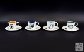 Susie Cooper Wedgwood Set of Coffee Cans and Saucers ' Black Fruits ' Design. C893/8. Coffee Cans
