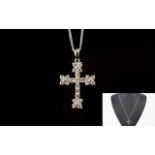 18ct White Gold Diamond Set Pendant Cross, Set With 23 Round Modern Brilliant Cut Diamonds,