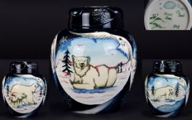 Moorcroft Collectors Club - Ovoid Shaped Tube lined Signed Lidded Ginger Jar ' Arctic Tundra '