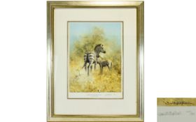 David Shepherd Limited Edition Print 490/850 'Zebra Mother And Foal,