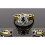 18ct Gold Diamond and Sapphire Cluster Ring, Flowerhead Setting,