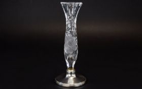 A Silver Based Cut Glass Specimen Vase. Hallmark Birmingham 1982, Maker B & Co. Height 6.25