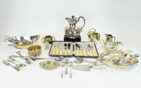 Box Containing A Collection Of Silver Plate, To Include Flatware, Tureens, Serving Dishes,