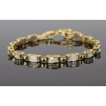 14ct Gold Diamond Bracelet, Each Link Set With 7 Modern Princess Cut Diamonds,