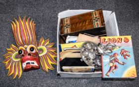 Box Of Misc Collectables, Comprising Egg Stand, Painted Wall Mask, Vinyl Records,