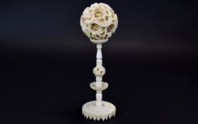 Japanese - Late 19th Century Ivory Puzzle Ball and Stand.
