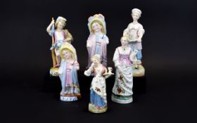 Conta Boehme Hand Painted Porcelain Figures ( 6 ) Six In Total. All From The Late 19th Century.