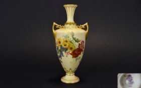 Royal Worcester Blush Ivory Twin Handle Vase, Decorated with Painted Images of Spring Flowers,
