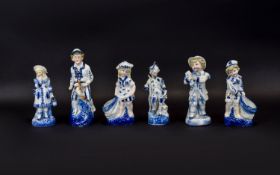 Conta and Boehme Victorian Period Blue and White Porcelain Children Figurines From The 1870's, ( 6 )