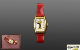 Ingersoll 1940's - Mickey Mouse Mechanical Wrist Watch In Original State, Complete with Original Red