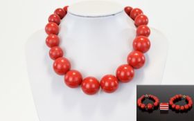 A 1960's Mod Bead Necklace Set Pop art/Mod style oversized beaded necklace in pillar box red with