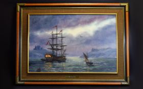 Keith Sutton Framed Oil On Board 'Safe Anchorage' Large oil on board depicting a Spanish galleon on
