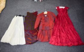 A Collection Of Vintage Ladies Clothing To include Arola red wool blend 1980's skirt suit made in