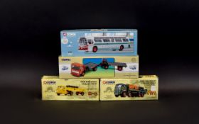Collection of ( 4 ) Corgi Vehicles. Includes 1/ AEC Flatbed Truck & Trailer Brs 97895, Contains 2