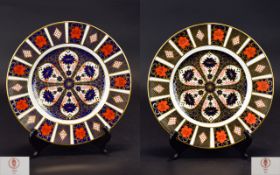 Royal Crown Derby Pair of Imari Pattern Cabinet Plates. Pattern Num 1128, Date 1983.