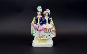 Staffordshire - Mid 19th Century Figure Group of Bonnie Prince Charlie and Flora McDonald with