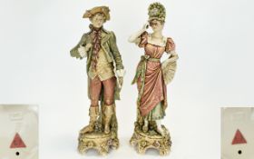 Royal Dux Large Pair of Figures In 18th Century Dress,