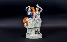 Staffordshire Mid 19th Century Multi Colour Figure Group ' Dancers ' c.1860's. Height 13 Inches.