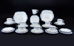 Melba Bone China Art Deco - Hand Painted Feathered Edge ( 34 ) Piece Tea Service. c.1930's.