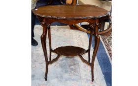 1920's Occasional Table, shaped top and pie crust border. 29 x 18 inches. 27 inches in height.