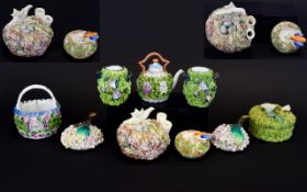 Majolica Early 20th Century Collection of Miniature Pieces ( 9 ) In Total.